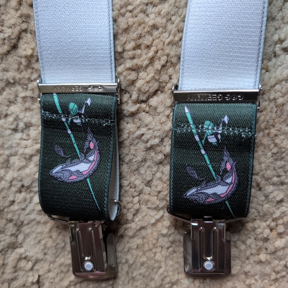 Ederer Fischer P-016 Suspenders Men's Green Fishing Logo Adjustable Clips - Picture 4 of 5